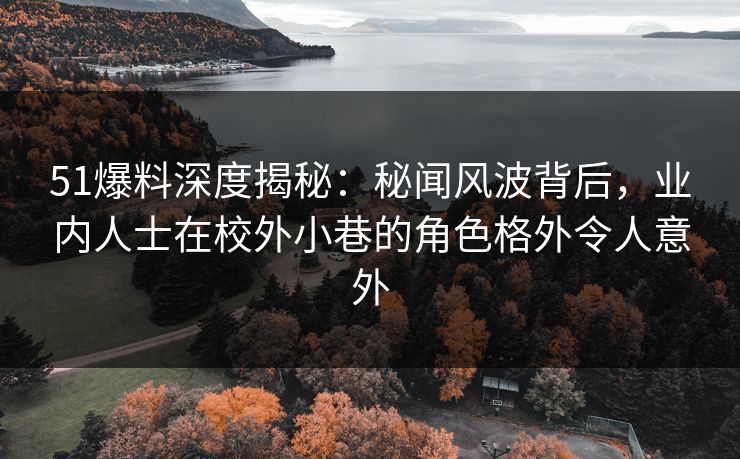 51爆料深度揭秘：秘闻风波背后，业内人士在校外小巷的角色格外令人意外