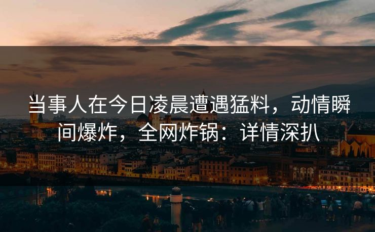 当事人在今日凌晨遭遇猛料,动情瞬间爆炸,全网炸锅:详情深扒 当事人在今日凌晨遭遇猛料,动情瞬间爆炸,全网炸锅:详情深扒